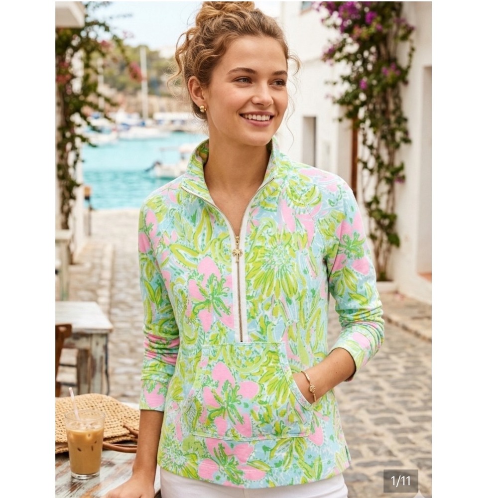 Lilly Pulitzer Skipper Popover Small‎ Coconut Jungle Zip Coastal Preppy Casual